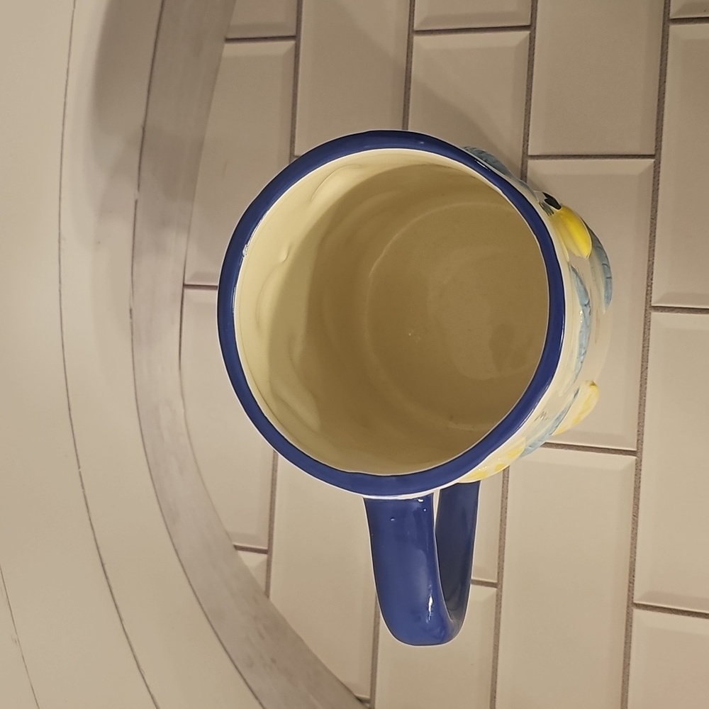 Hand-Painted Blue Sardines And Lemons Ceramic Mug - Picture 3 of 4
